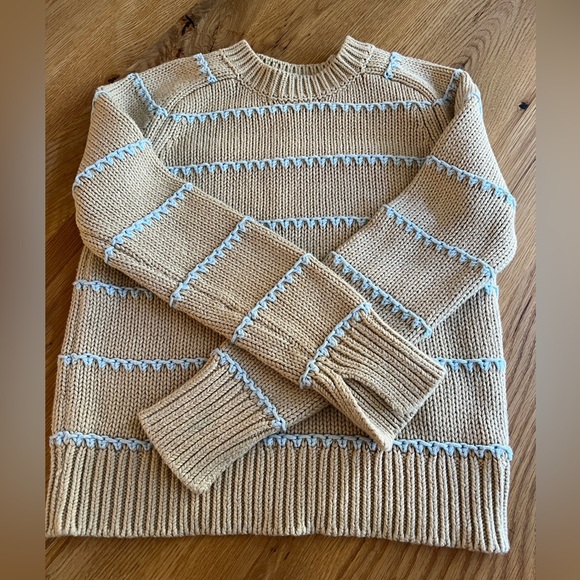 MADEWELL TEXTURED COTTON CREWNECK SWEATER IN STRIPE, PALE BLUE, SIZE XS, - Picture 13 of 16